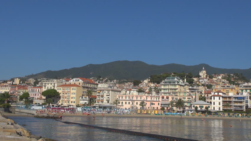 San Remo Beach Architecture In Twilight, Coastline Seaside, Sanremo ...