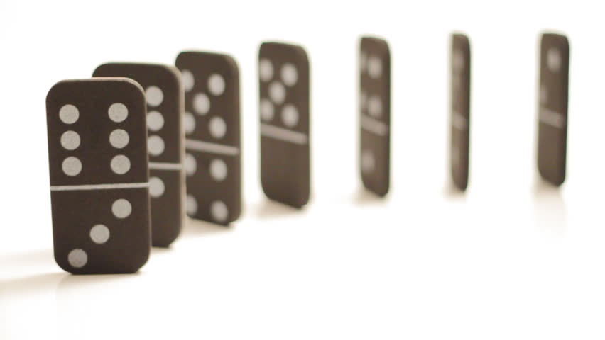 A Curved Set Of Black Dominoes Isolated On White, Falling Over ...