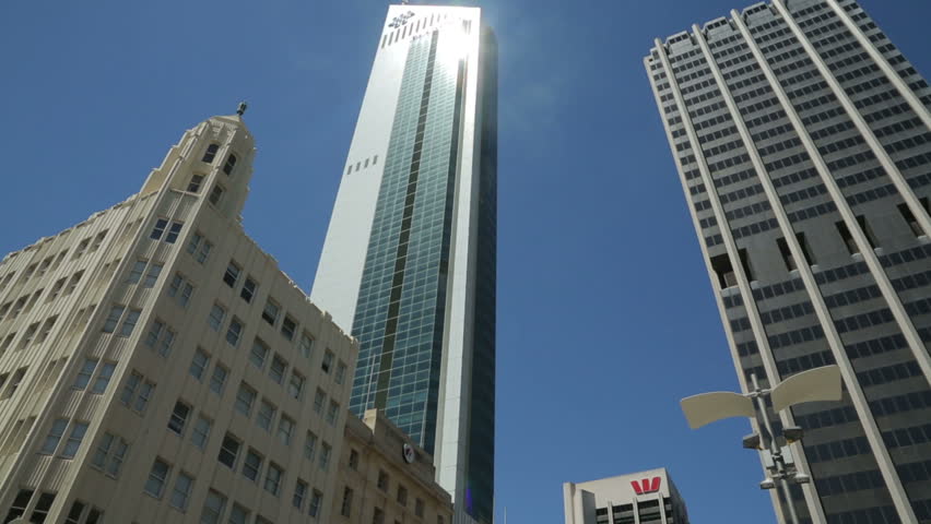 Elevated View Of Steel Glass And Concrete Skyscrapers