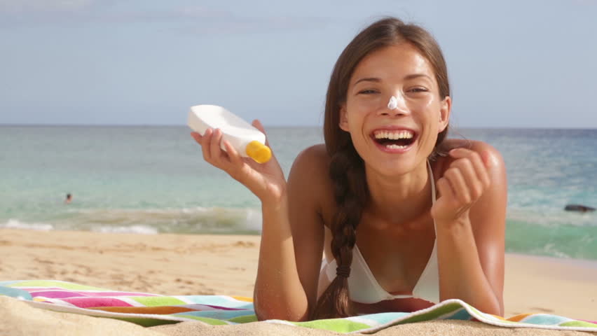 Stock Video Of Sunscreen Woman Applying Suntan Lotion Showing