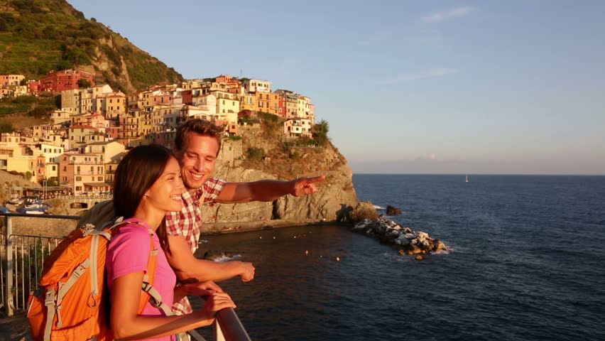 Couple In Love By Sunset On Holidays Travel. Romantic Young Beautiful ...