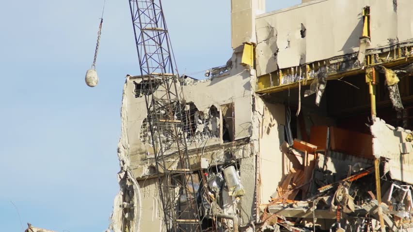 Debris of demolished building and wrecking ball image - Free stock ...