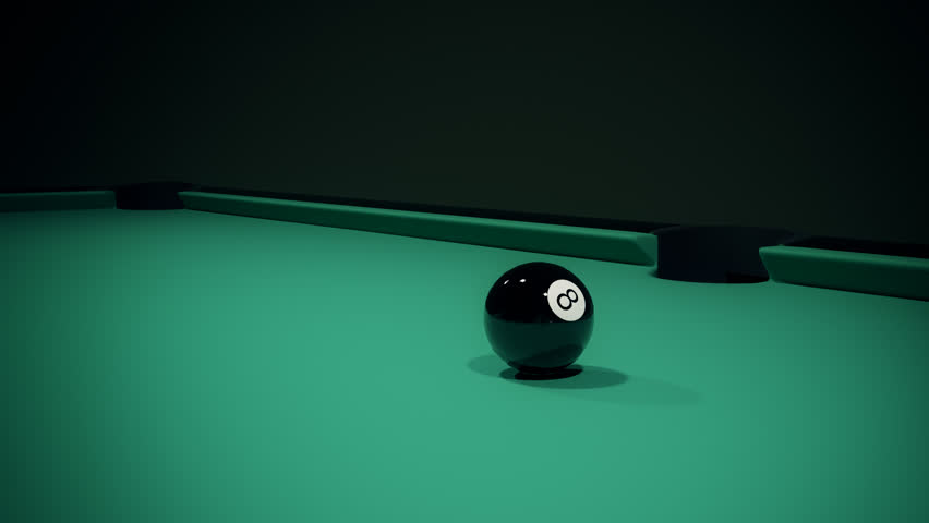 Black Billiard Ball On The Green Baize Of A Billiard Table Player