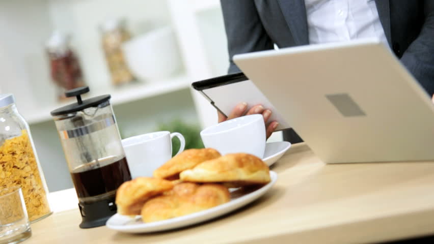 Professional Young African American Using Wireless Laptop Young Professional Ethnic Wireless Technology Home Kitchen Business Counter