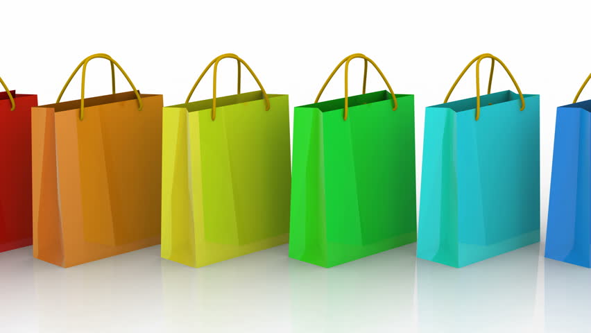 Shopping Bags. White Background, Loop Stock Footage Video (100 ...