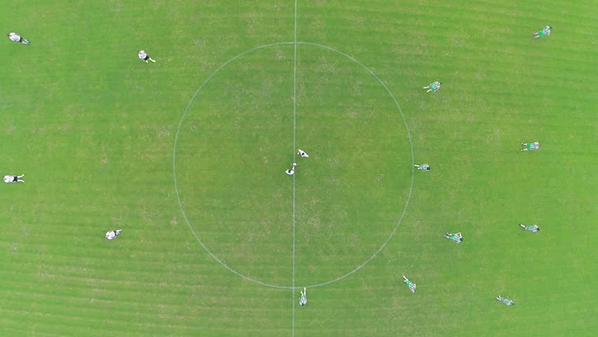 Overhead Aerial View Of Football Or Soccer Field Stock Footage Video