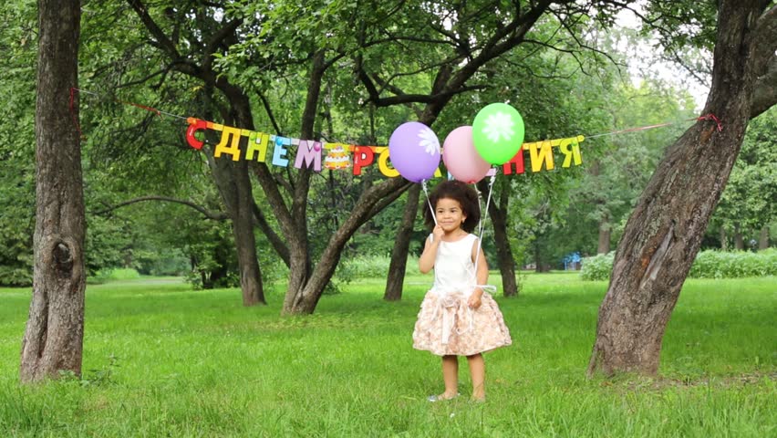 Little Girl With Balloons Three Stock Footage Video 100 Royalty