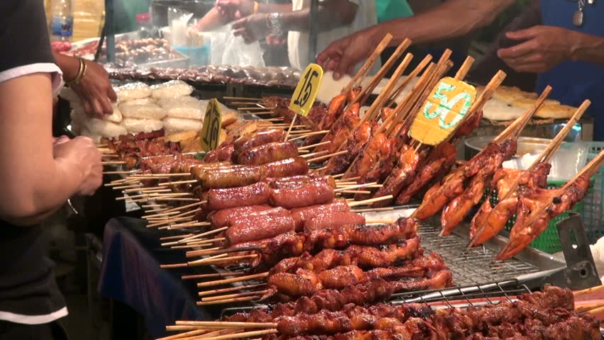 Thailand Street Food. Bbq Sausage, Stock Footage Video (100% Royalty