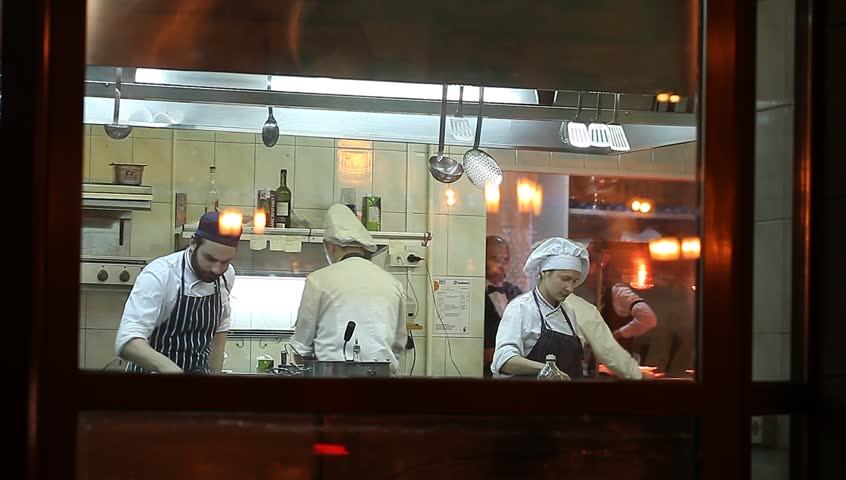Restaurant Kitchen Video minsk -january,7,2015 chefs preparing food in the kitchen Restaurant Kitchen Video minsk -january,7,2015 chefs preparing food in the kitchen