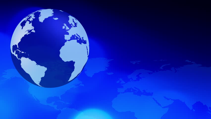 Blue World Map And Rotating Globe Motion Background ...
