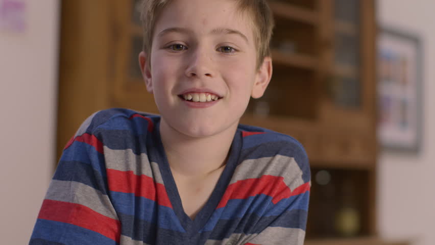 Happy Young Boy Having A Video Chat, As Seen From The Point Of View Of ...