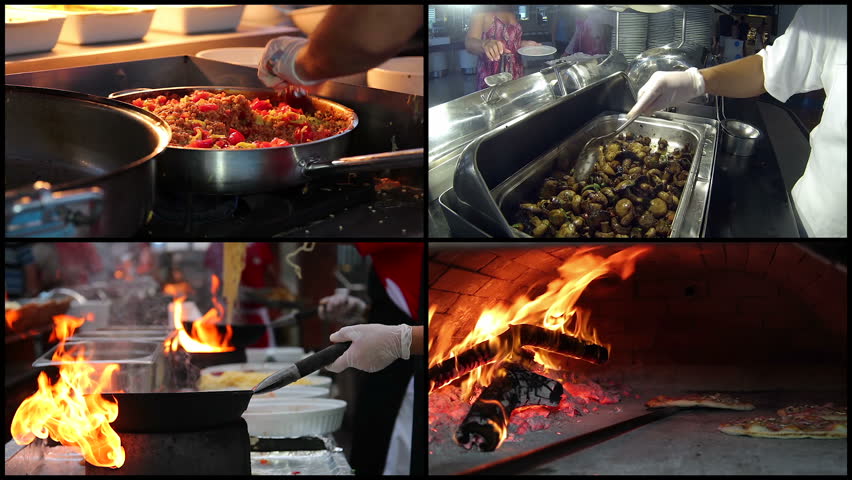 making pizza - pizzeria- video collage of clips showing chef making pizza - pizzeria- video collage of clips showing chef
