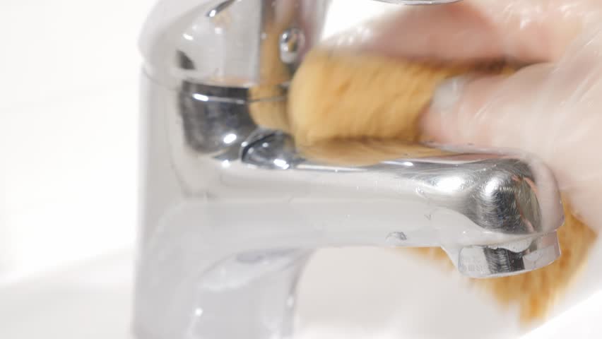 Bathroom Chrome Water Faucet Cleaning Stock Footage Video